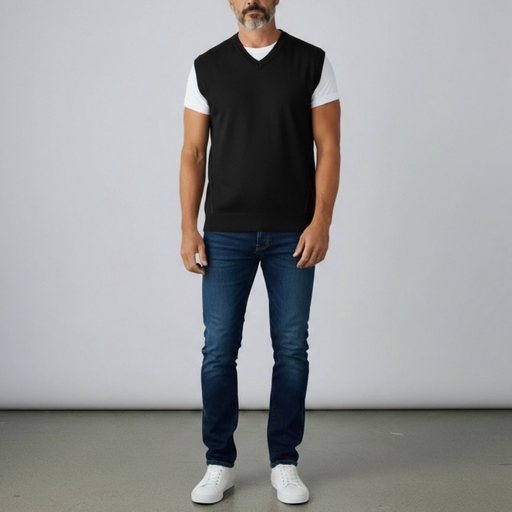 Alan Flusser Black Men’s Merino Wool Sweater Vest NWT Size Medium